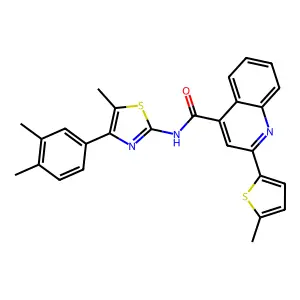 N-[4-(3,4-dimethylphenyl)-5-methyl-1,3-thiazol-2-yl]-2-(5-methylthiophen-2-yl)quinoline-4-carboxamide structure