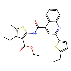 Ethyl 4-ethyl-2-[[[2-(5-ethyl-2-thienyl)-4-quinolinyl]carbonyl]amino]-5-methyl-3-thiophenecarboxylate structure
