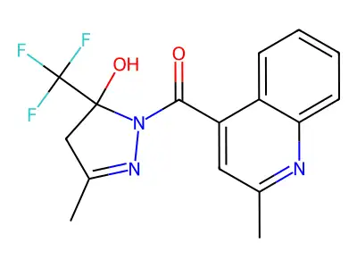 [5-hydroxy-3-methyl-5-(trifluoromethyl)-4H-pyrazol-1-yl]-(2-methylquinolin-4-yl)methanone structure