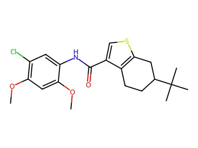 6-tert-butyl-N-(5-chloro-2,4-dimethoxyphenyl)-4,5,6,7-tetrahydro-1-benzothiophene-3-carboxamide structure