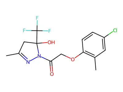 2-(4-chloro-2-methylphenoxy)-1-[5-hydroxy-3-methyl-5-(trifluoromethyl)-4,5-dihydro-1H-pyrazol-1-yl]ethanone structure