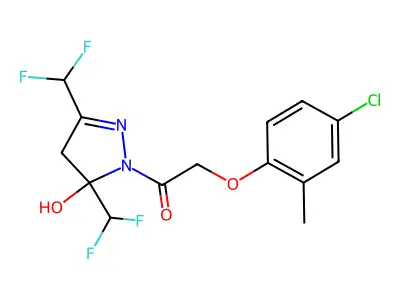 1-[3,5-bis(difluoromethyl)-5-hydroxy-4H-pyrazol-1-yl]-2-(4-chloro-2-methylphenoxy)ethanone structure