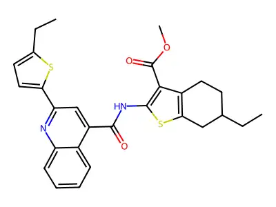 methyl 6-ethyl-2-({[2-(5-ethylthiophen-2-yl)quinolin-4-yl]carbonyl}amino)-4,5,6,7-tetrahydro-1-benzothiophene-3-carboxylate structure