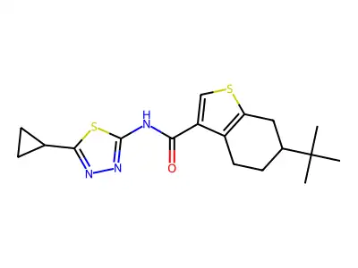 6-tert-butyl-N-(5-cyclopropyl-1,3,4-thiadiazol-2-yl)-4,5,6,7-tetrahydro-1-benzothiophene-3-carboxamide structure