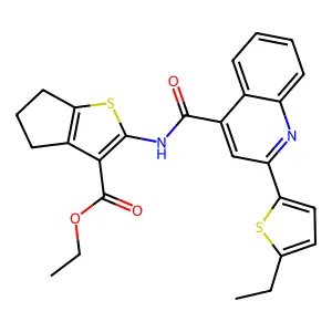 ethyl 2-({[2-(5-ethylthiophen-2-yl)quinolin-4-yl]carbonyl}amino)-5,6-dihydro-4H-cyclopenta[b]thiophene-3-carboxylate structure