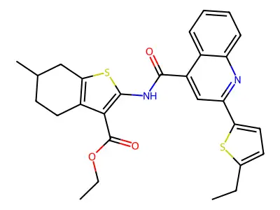 ethyl 2-({[2-(5-ethylthiophen-2-yl)quinolin-4-yl]carbonyl}amino)-6-methyl-4,5,6,7-tetrahydro-1-benzothiophene-3-carboxylate structure