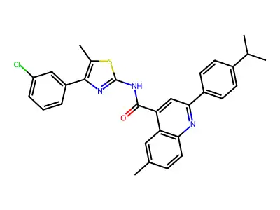 N-[4-(3-chlorophenyl)-5-methyl-1,3-thiazol-2-yl]-6-methyl-2-[4-(propan-2-yl)phenyl]quinoline-4-carboxamide structure