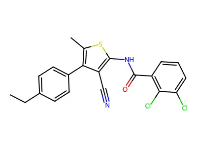 2,3-dichloro-N-[3-cyano-4-(4-ethylphenyl)-5-methylthiophen-2-yl]benzamide structure