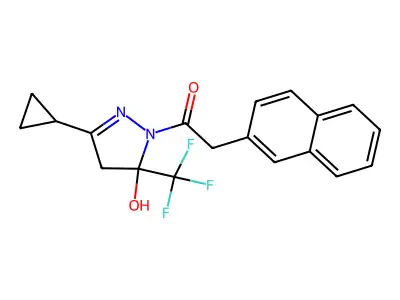 1-[3-cyclopropyl-5-hydroxy-5-(trifluoromethyl)-4H-pyrazol-1-yl]-2-naphthalen-2-ylethanone structure