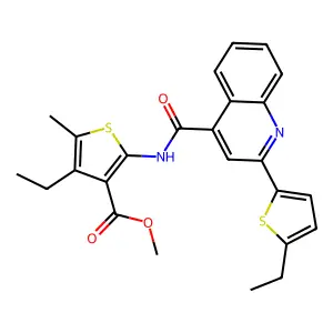 methyl 4-ethyl-2-({[2-(5-ethyl-2-thienyl)-4-quinolinyl]carbonyl}amino)-5-methyl-3-thiophenecarboxylate structure