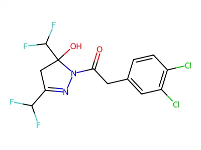 1-[3,5-bis(difluoromethyl)-5-hydroxy-4H-pyrazol-1-yl]-2-(3,4-dichlorophenyl)ethanone structure