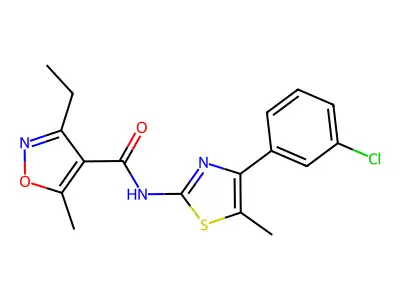 N-[4-(3-chlorophenyl)-5-methyl-1,3-thiazol-2-yl]-3-ethyl-5-methyl-1,2-oxazole-4-carboxamide structure