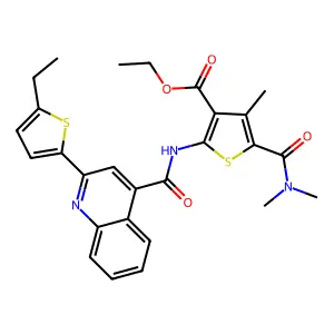 ethyl 5-(dimethylcarbamoyl)-2-({[2-(5-ethylthiophen-2-yl)quinolin-4-yl]carbonyl}amino)-4-methylthiophene-3-carboxylate structure
