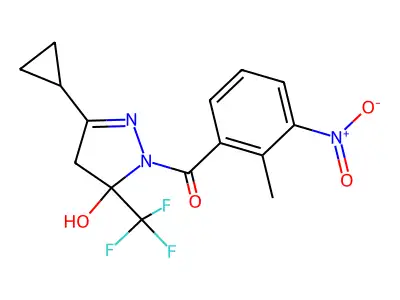 [3-cyclopropyl-5-hydroxy-5-(trifluoromethyl)-4,5-dihydro-1H-pyrazol-1-yl](2-methyl-3-nitrophenyl)methanone structure