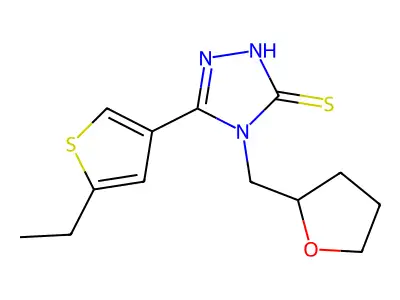 5-(5-ethylthien-3-yl)-4-(tetrahydrofuran-2-ylmethyl)-4H-1,2,4-triazole-3-thiol structure