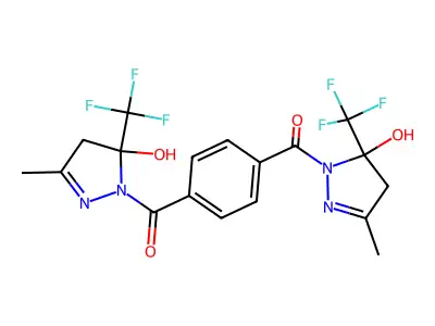 [4-[5-hydroxy-3-methyl-5-(trifluoromethyl)-4H-pyrazole-1-carbonyl]phenyl]-[5-hydroxy-3-methyl-5-(trifluoromethyl)-4H-pyrazol-1-yl]methanone structure