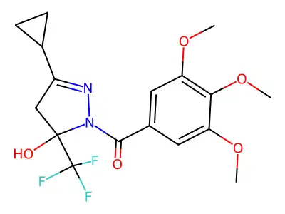 [3-cyclopropyl-5-hydroxy-5-(trifluoromethyl)-4H-pyrazol-1-yl]-(3,4,5-trimethoxyphenyl)methanone structure