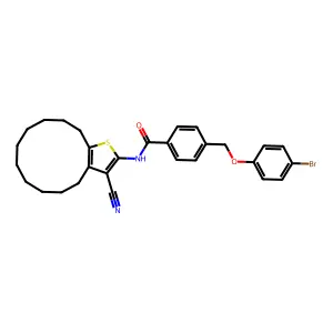 4-[(4-bromophenoxy)methyl]-N-(3-cyano-4,5,6,7,8,9,10,11,12,13-decahydrocyclododeca[b]thiophen-2-yl)benzamide structure