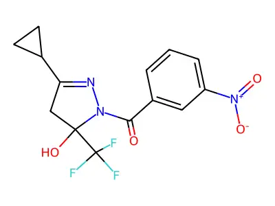 [3-cyclopropyl-5-hydroxy-5-(trifluoromethyl)-4H-pyrazol-1-yl]-(3-nitrophenyl)methanone structure