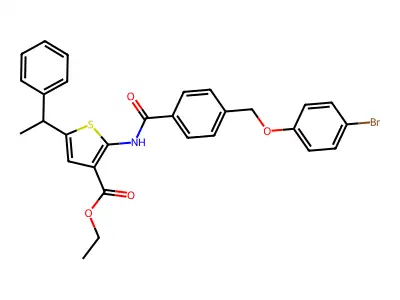 ethyl 2-({4-[(4-bromophenoxy)methyl]benzoyl}amino)-5-(1-phenylethyl)-3-thiophenecarboxylate structure