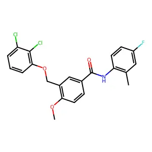 3-[(2,3-dichlorophenoxy)methyl]-N-(4-fluoro-2-methylphenyl)-4-methoxybenzamide structure
