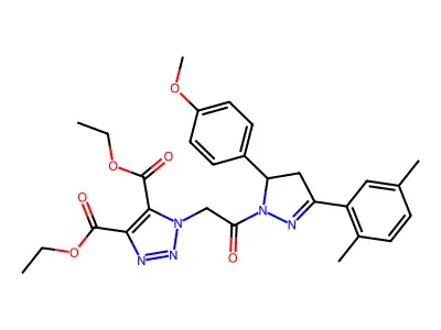 diethyl 1-{2-[3-(2,5-dimethylphenyl)-5-(4-methoxyphenyl)-4,5-dihydro-1H-pyrazol-1-yl]-2-oxoethyl}-1H-1,2,3-triazole-4,5-dicarboxylate structure