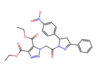 diethyl 1-{2-[5-(4-nitrophenyl)-3-phenyl-4,5-dihydro-1H-pyrazol-1-yl]-2-oxoethyl}-1H-1,2,3-triazole-4,5-dicarboxylate structure
