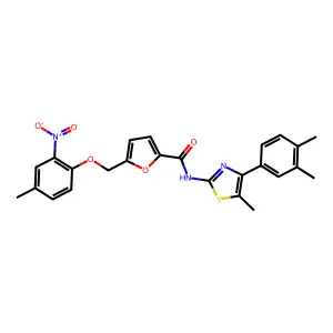 N-[4-(3,4-dimethylphenyl)-5-methyl-1,3-thiazol-2-yl]-5-[(4-methyl-2-nitrophenoxy)methyl]furan-2-carboxamide structure