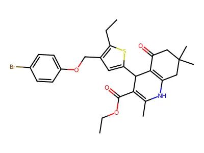ethyl 4-{4-[(4-bromophenoxy)methyl]-5-ethyl-2-thienyl}-2,7,7-trimethyl-5-oxo-1,4,5,6,7,8-hexahydro-3-quinolinecarboxylate structure