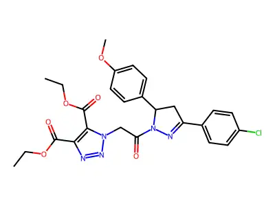 diethyl 1-{2-[3-(4-chlorophenyl)-5-(4-methoxyphenyl)-4,5-dihydro-1H-pyrazol-1-yl]-2-oxoethyl}-1H-1,2,3-triazole-4,5-dicarboxylate structure
