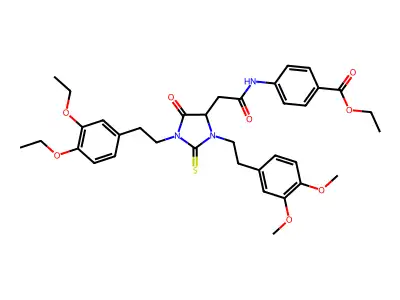ethyl 4-[({1-[2-(3,4-diethoxyphenyl)ethyl]-3-[2-(3,4-dimethoxyphenyl)ethyl]-5-oxo-2-thioxo-4-imidazolidinyl}acetyl)amino]benzoate structure