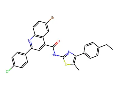 6-bromo-2-(4-chlorophenyl)-N-[4-(4-ethylphenyl)-5-methyl-1,3-thiazol-2-yl]quinoline-4-carboxamide structure
