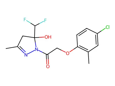 2-(4-chloro-2-methylphenoxy)-1-[5-(difluoromethyl)-5-hydroxy-3-methyl-4,5-dihydro-1H-pyrazol-1-yl]ethanone structure