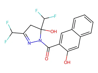 [3,5-bis(difluoromethyl)-5-hydroxy-4H-pyrazol-1-yl]-(3-hydroxynaphthalen-2-yl)methanone structure
