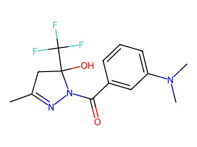 [3-(dimethylamino)phenyl]-[5-hydroxy-3-methyl-5-(trifluoromethyl)-4H-pyrazol-1-yl]methanone structure