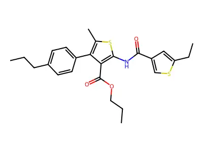 propyl 2-[(5-ethylthiophene-3-carbonyl)amino]-5-methyl-4-(4-propylphenyl)thiophene-3-carboxylate structure