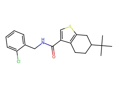 6-tert-butyl-N-(2-chlorobenzyl)-4,5,6,7-tetrahydro-1-benzothiophene-3-carboxamide structure