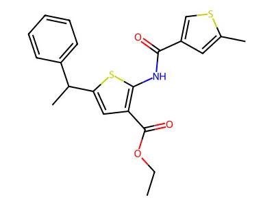 ethyl 2-[(5-methylthiophene-3-carbonyl)amino]-5-(1-phenylethyl)thiophene-3-carboxylate structure