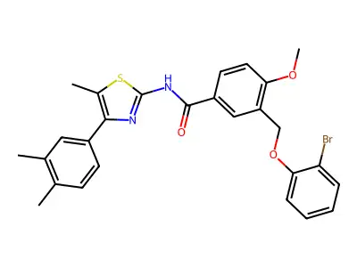 3-[(2-bromophenoxy)methyl]-N-[4-(3,4-dimethylphenyl)-5-methyl-1,3-thiazol-2-yl]-4-methoxybenzamide structure