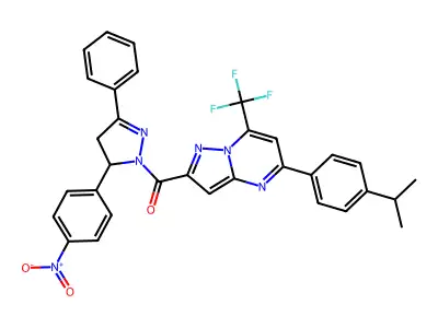 [3-(4-nitrophenyl)-5-phenyl-3,4-dihydropyrazol-2-yl]-[5-(4-propan-2-ylphenyl)-7-(trifluoromethyl)pyrazolo[1,5-a]pyrimidin-2-yl]methanone structure