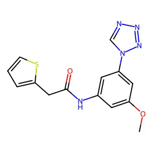 N-[3-methoxy-5-(tetrazol-1-yl)phenyl]-2-thiophen-2-ylacetamide structure