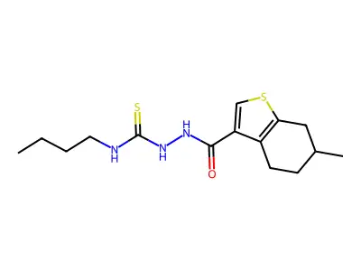 1-butyl-3-[(6-methyl-4,5,6,7-tetrahydro-1-benzothiophene-3-carbonyl)amino]thiourea structure