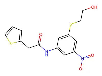 N-{3-[(2-hydroxyethyl)sulfanyl]-5-nitrophenyl}-2-(2-thienyl)acetamide structure