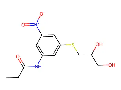 N-{3-[(2,3-dihydroxypropyl)sulfanyl]-5-nitrophenyl}propanamide structure