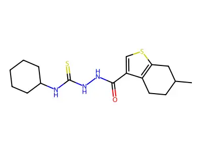1-cyclohexyl-3-[(6-methyl-4,5,6,7-tetrahydro-1-benzothiophene-3-carbonyl)amino]thiourea structure