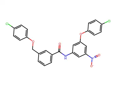 3-[(4-chlorophenoxy)methyl]-N-[3-(4-chlorophenoxy)-5-nitrophenyl]benzamide structure