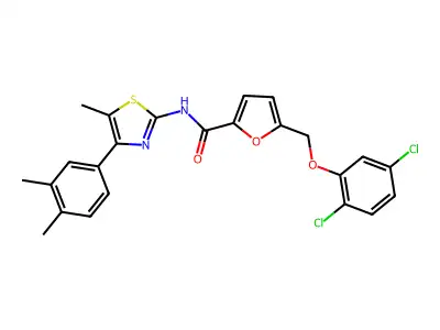 5-[(2,5-dichlorophenoxy)methyl]-N-[4-(3,4-dimethylphenyl)-5-methyl-1,3-thiazol-2-yl]furan-2-carboxamide structure