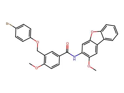 3-[(4-bromophenoxy)methyl]-4-methoxy-N-(2-methoxydibenzofuran-3-yl)benzamide structure