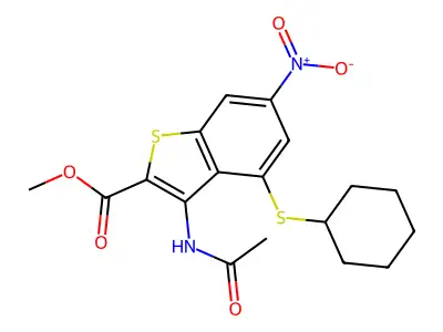 methyl 3-(acetylamino)-4-(cyclohexylsulfanyl)-6-nitro-1-benzothiophene-2-carboxylate structure