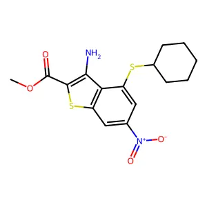 Methyl 3-amino-4-(cyclohexylsulfanyl)-6-nitro-1-benzothiophene-2-carboxylate structure